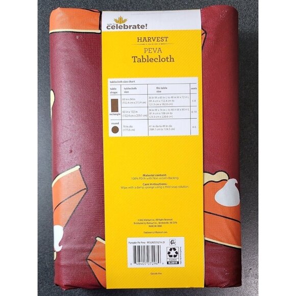 Harvest Peva Tablecloth 60x102 Rectangle Thanksgiving Pumpkin Pie Pattern Fall - Picture 3 of 4